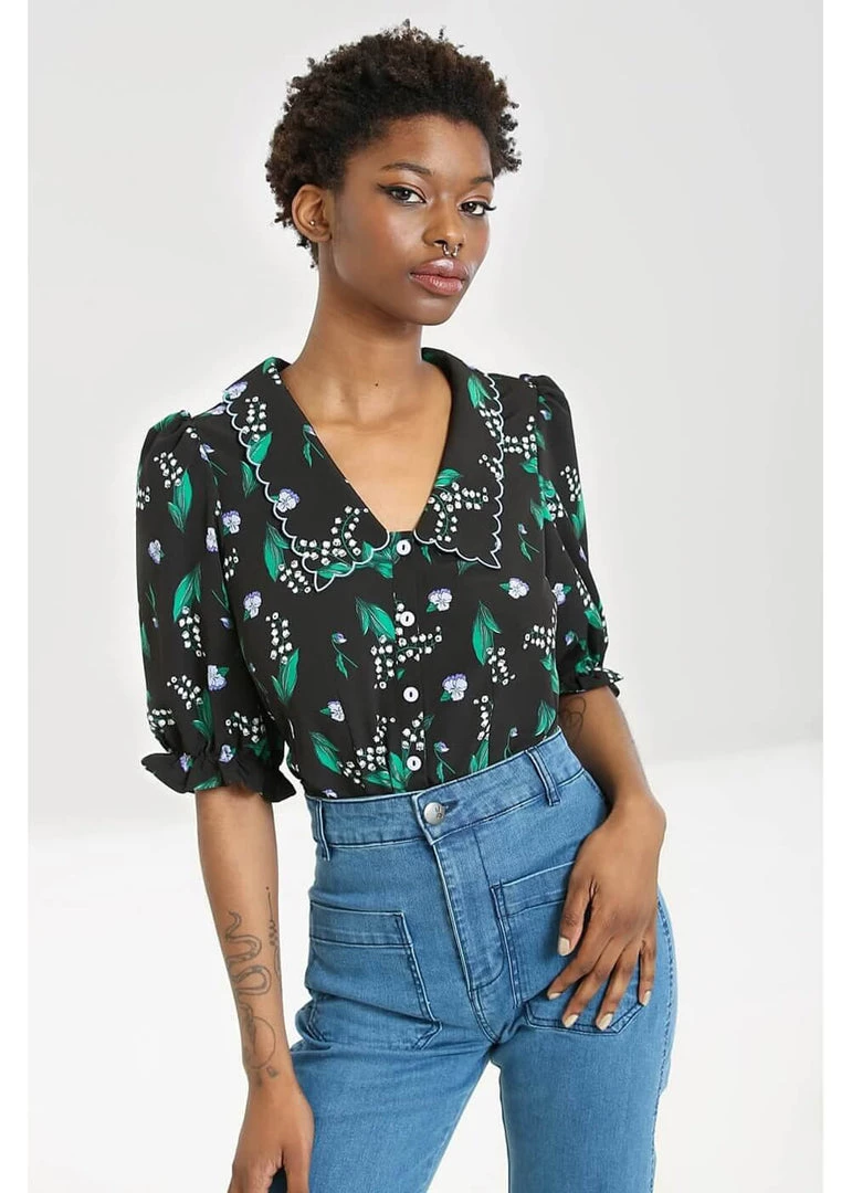 New In Hell Bunny Good Luck 40's Blouse Black