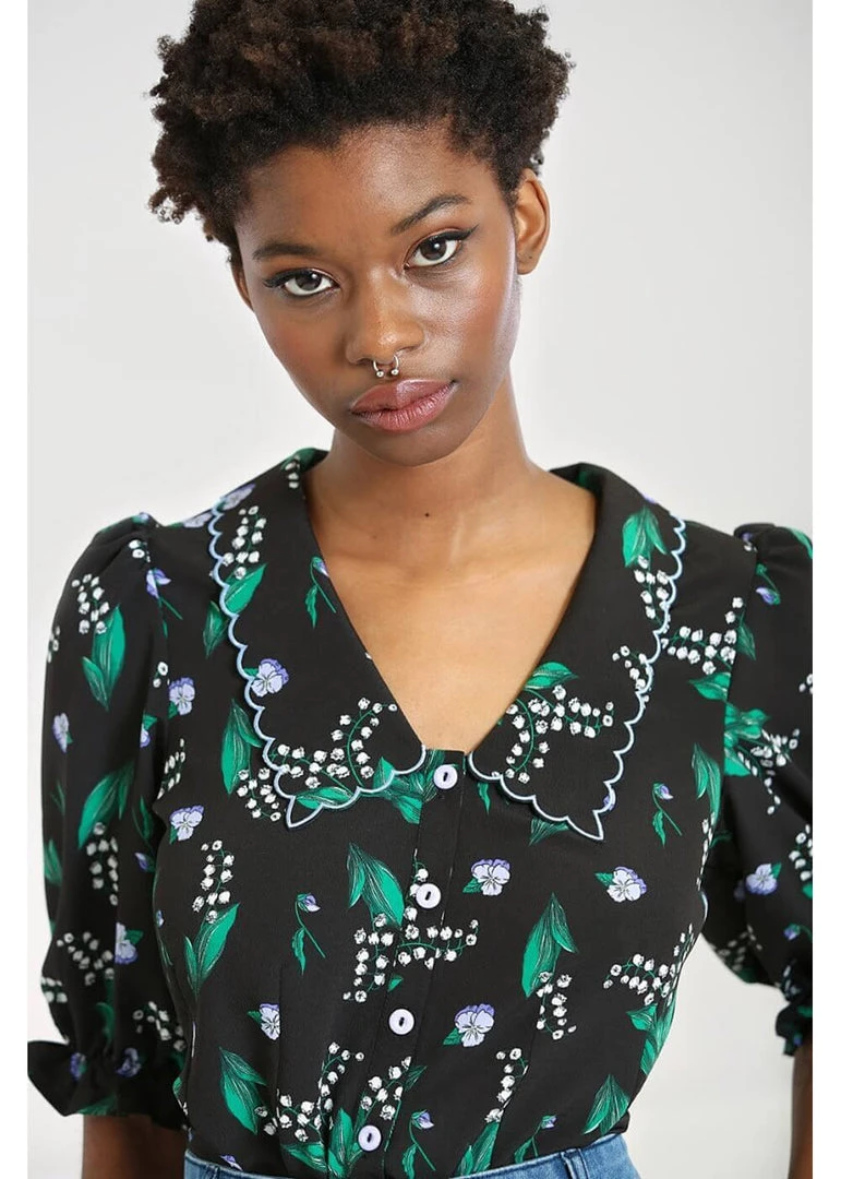 New In Hell Bunny Good Luck 40's Blouse Black