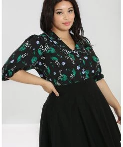 New In Hell Bunny Good Luck 40's Blouse Black