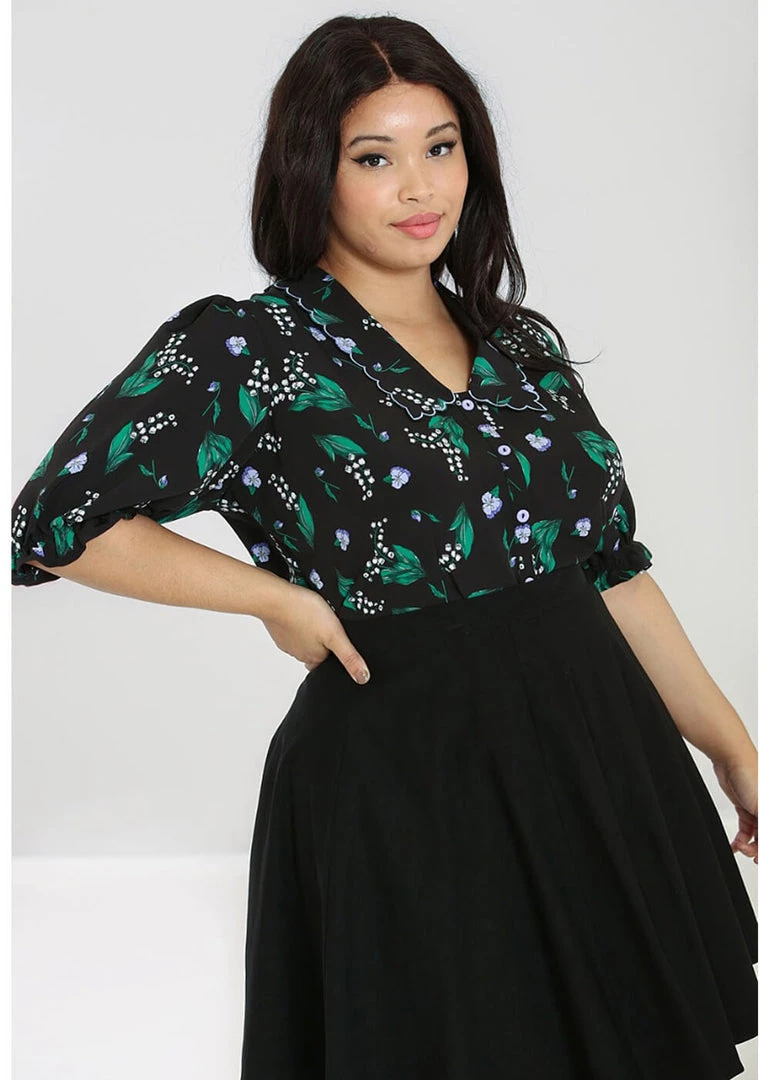 New In Hell Bunny Good Luck 40's Blouse Black