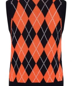 Hell Bunny Rhombus Vest 60's Top Black Orange New In