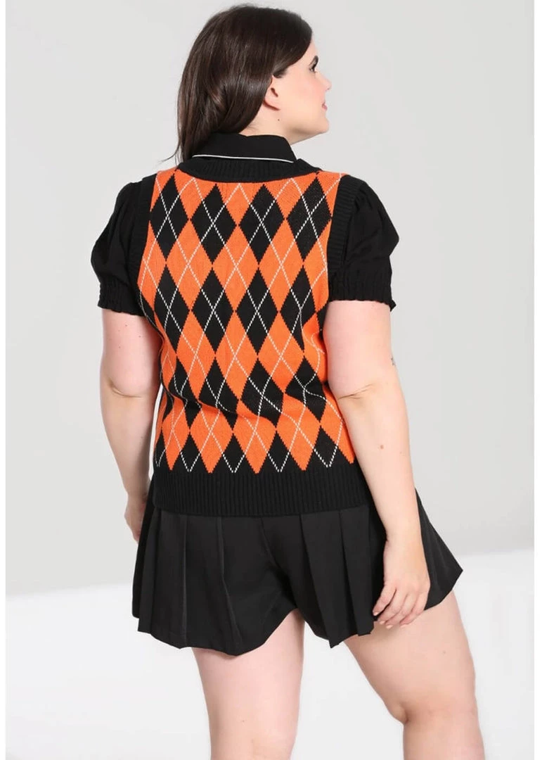 Hell Bunny Rhombus Vest 60's Top Black Orange New In