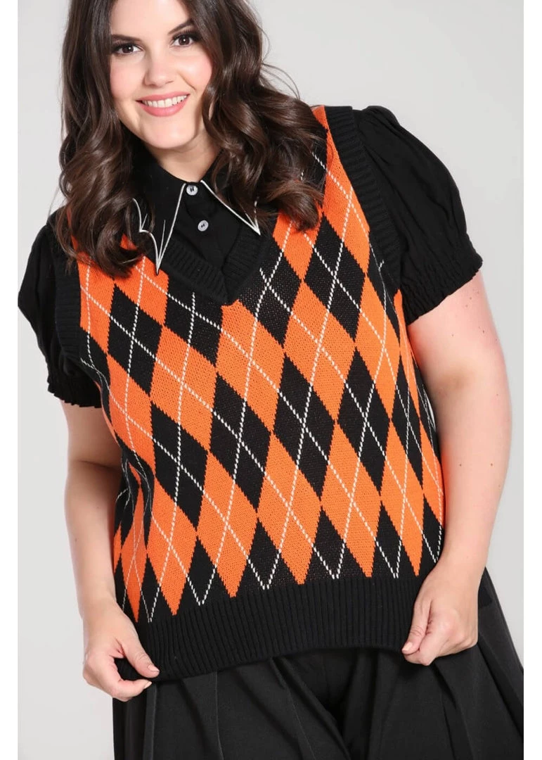Hell Bunny Rhombus Vest 60's Top Black Orange New In