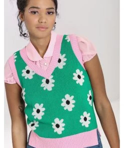 Hell Bunny Kitsch Daisy 60's Vest Top Green