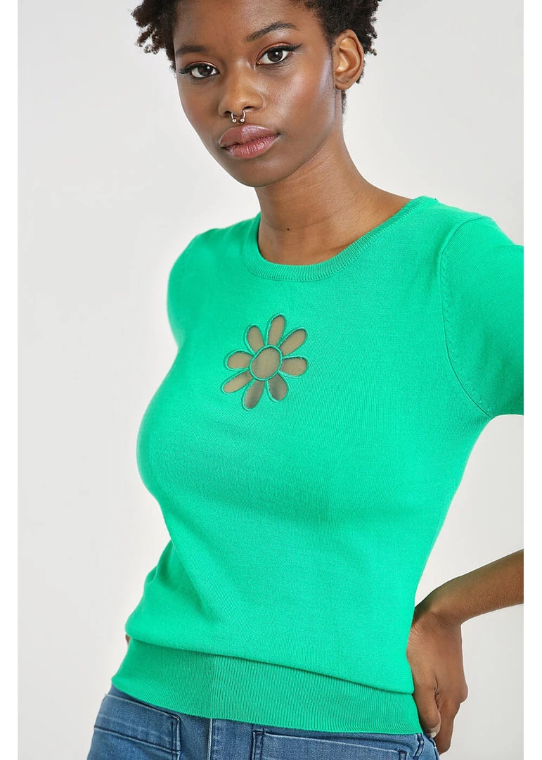 Hell Bunny Flower Power 60's Top Green