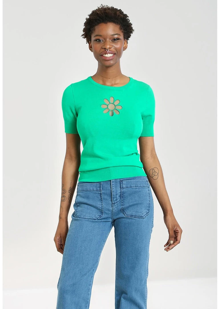 Hell Bunny Flower Power 60's Top Green