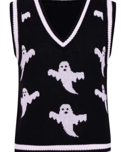 New In Hell Bunny Ghost 60's Vest Top Black