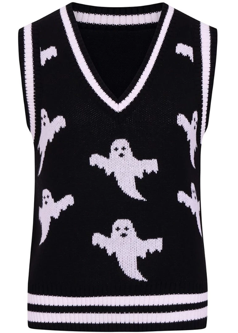 New In Hell Bunny Ghost 60's Vest Top Black