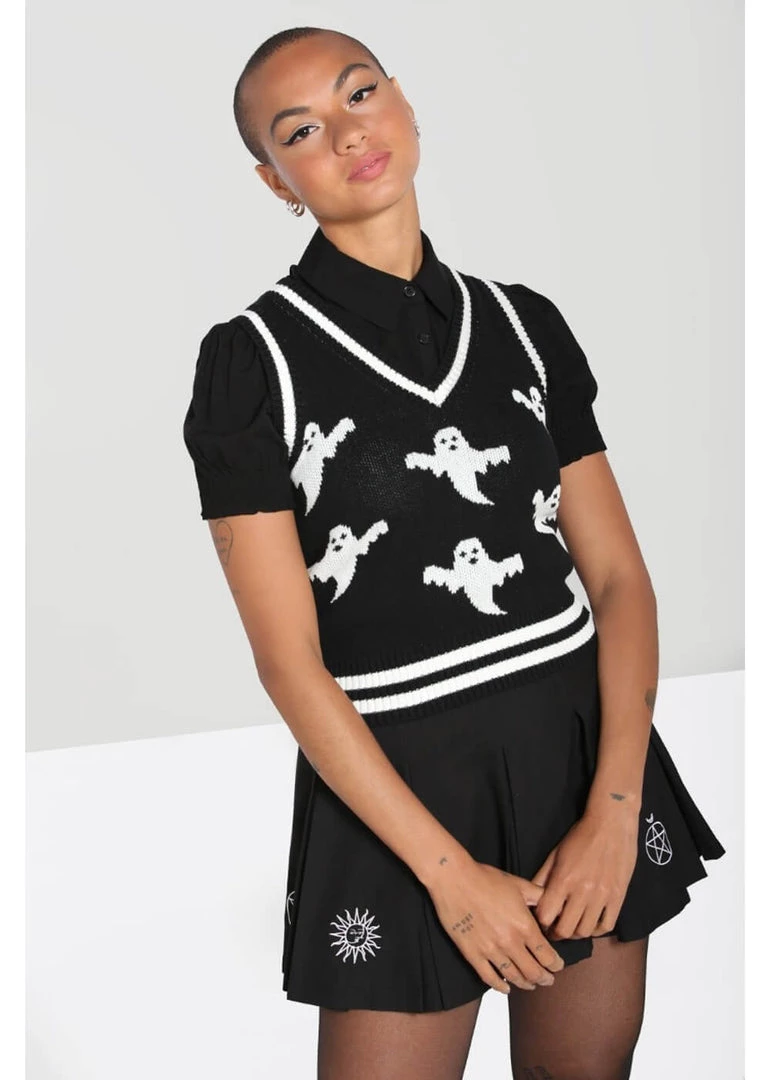 New In Hell Bunny Ghost 60's Vest Top Black