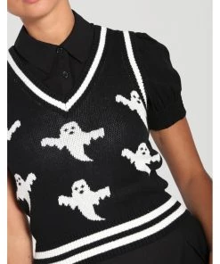 New In Hell Bunny Ghost 60's Vest Top Black