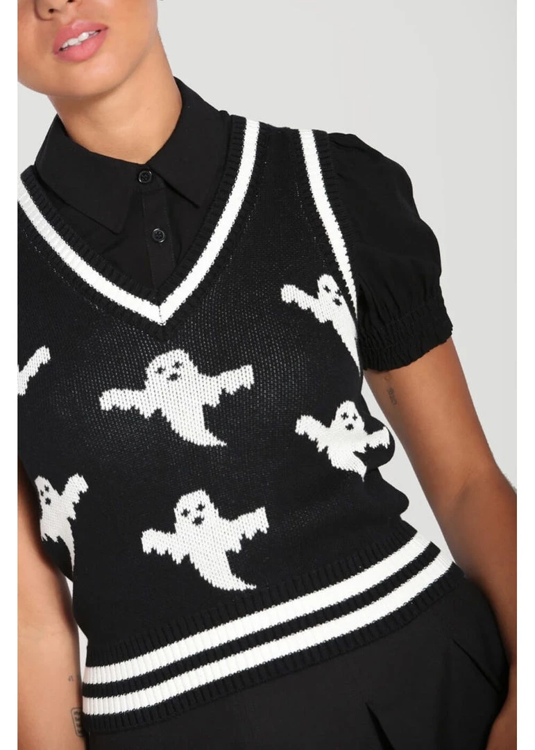 New In Hell Bunny Ghost 60's Vest Top Black