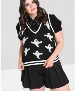 New In Hell Bunny Ghost 60's Vest Top Black