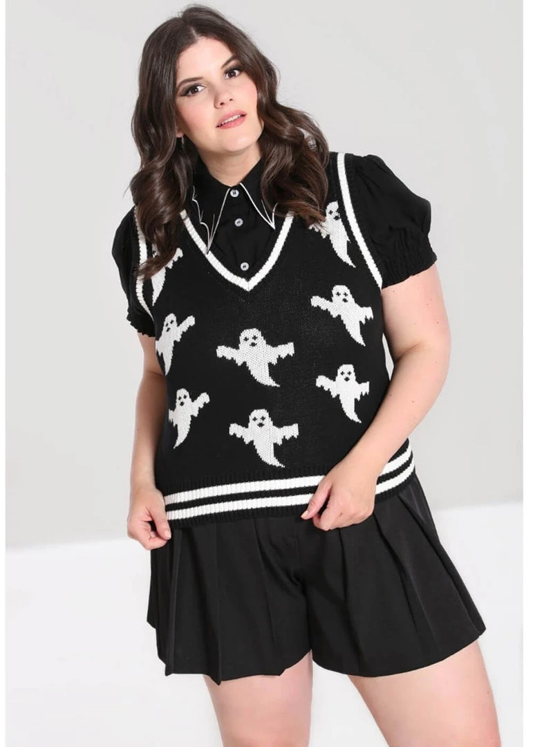 New In Hell Bunny Ghost 60's Vest Top Black