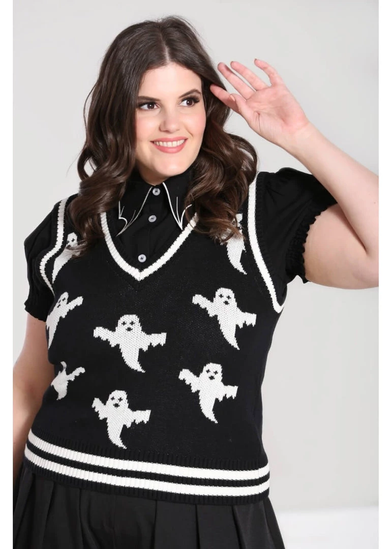 New In Hell Bunny Ghost 60's Vest Top Black