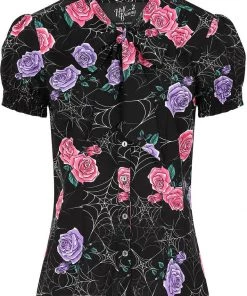 Hell Bunny Eloise Spiderweb 50's Blouse Black New In