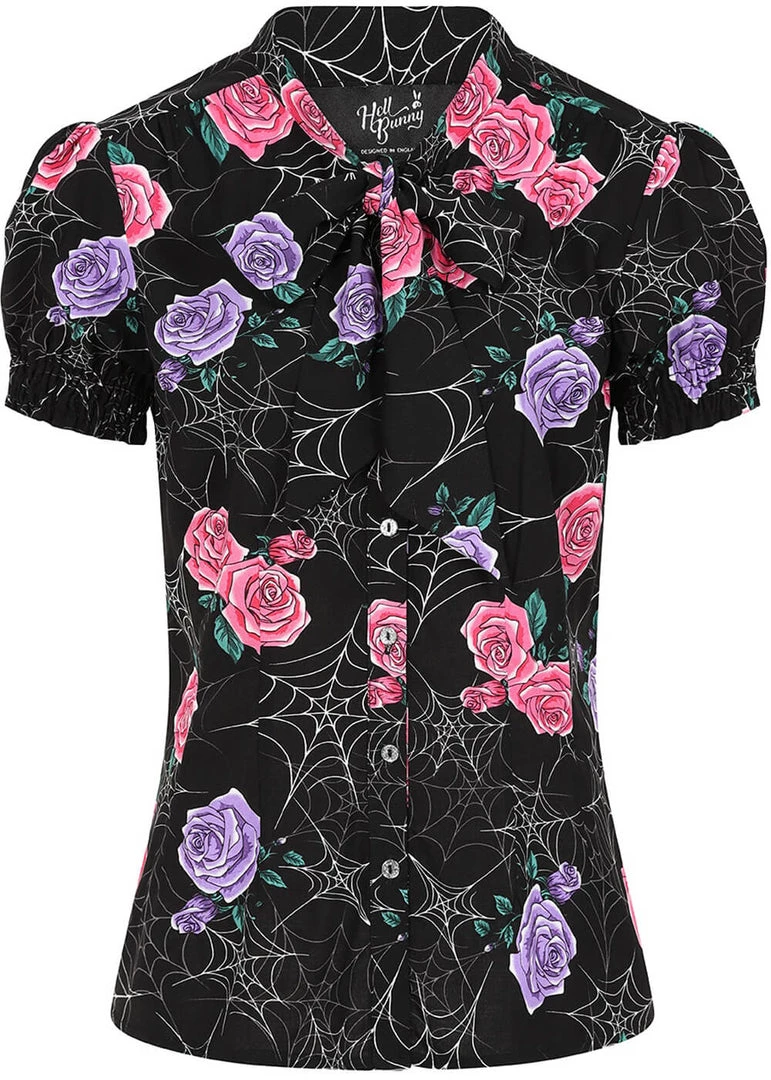 Hell Bunny Eloise Spiderweb 50's Blouse Black New In