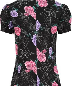 Hell Bunny Eloise Spiderweb 50's Blouse Black New In
