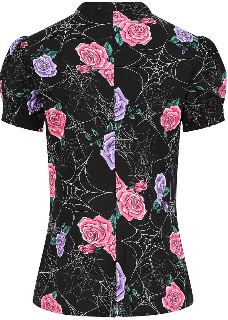 Hell Bunny Eloise Spiderweb 50's Blouse Black New In