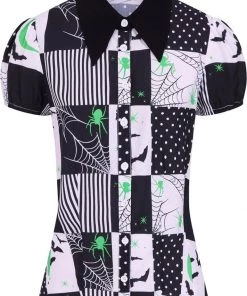 Hell Bunny Annie Bats 50's Blouse Black White New In