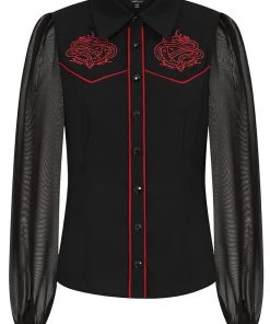 Hell Bunny Tallulah Snake 50's Blouse Black New In