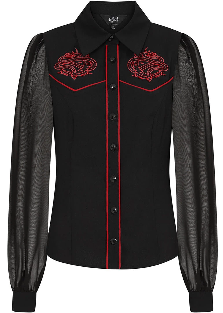 Hell Bunny Tallulah Snake 50's Blouse Black New In