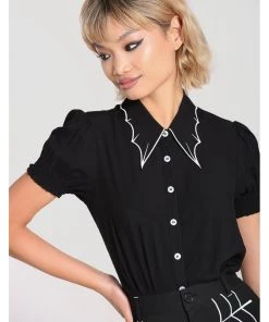 Hell Bunny Drusilla Bat 40's Blouse Black White New In