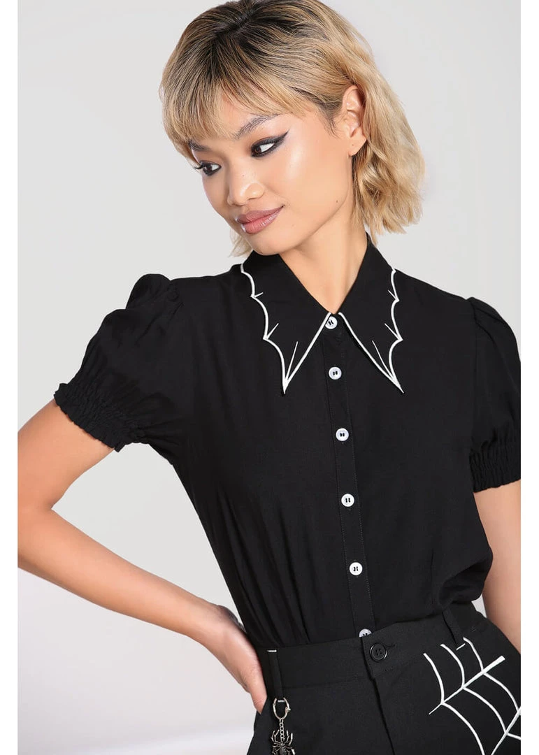 Hell Bunny Drusilla Bat 40's Blouse Black White New In