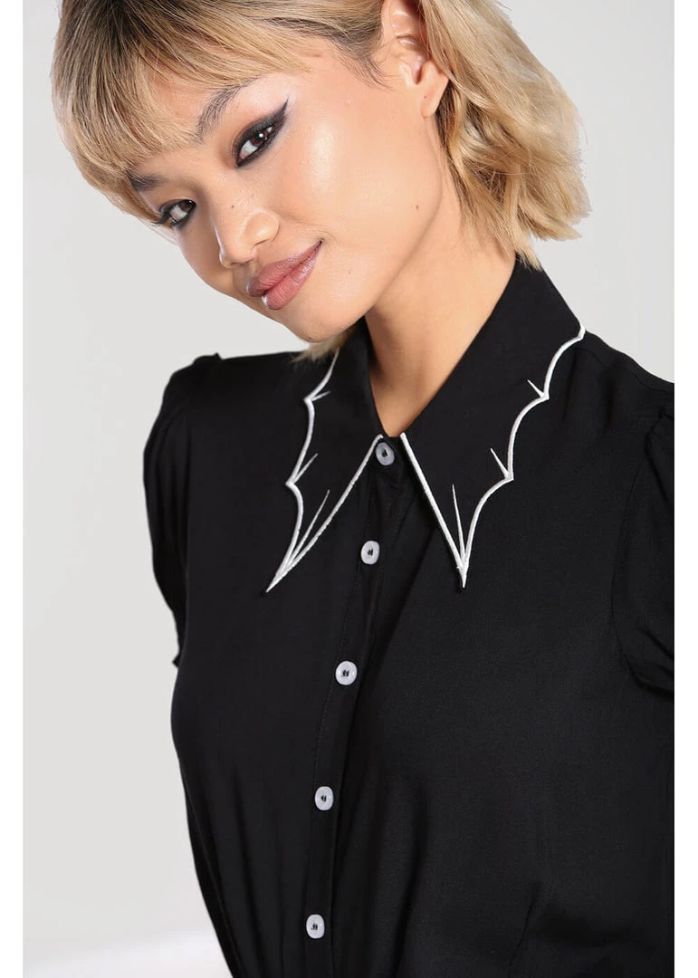 Hell Bunny Drusilla Bat 40's Blouse Black White New In