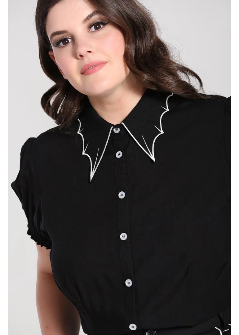 Hell Bunny Drusilla Bat 40's Blouse Black White New In