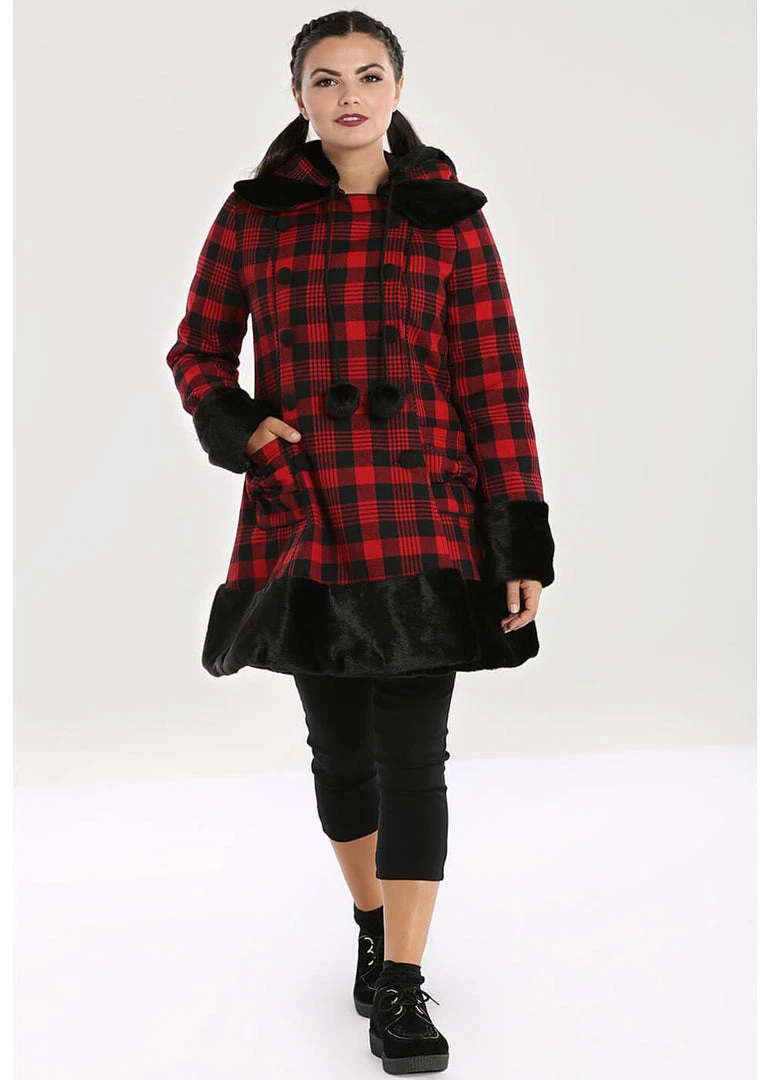 New In Hell Bunny Katie Tartan 60's Coat Black Red