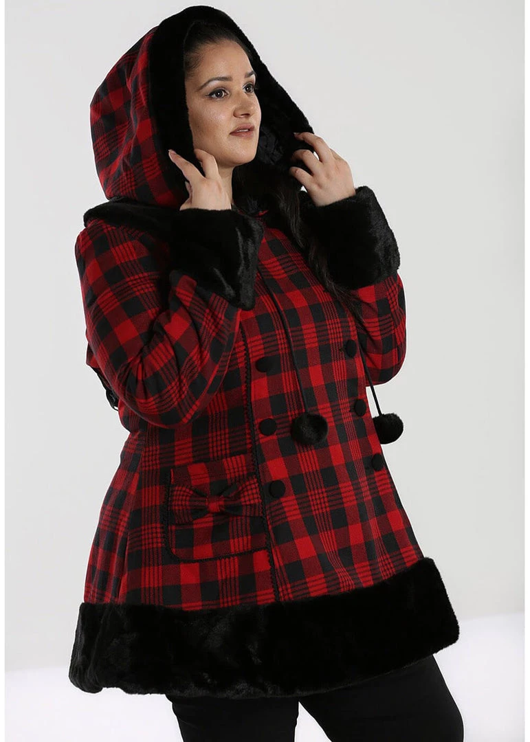 New In Hell Bunny Katie Tartan 60's Coat Black Red