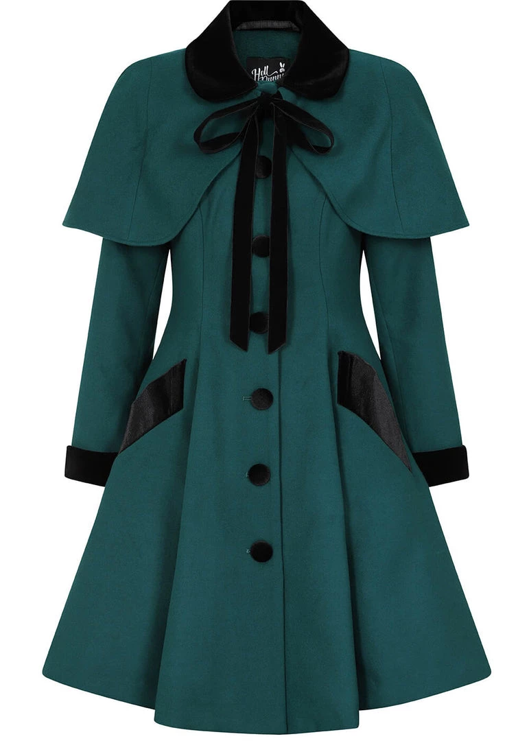 Hell Bunny Anouk 40's Coat Deep Green New In
