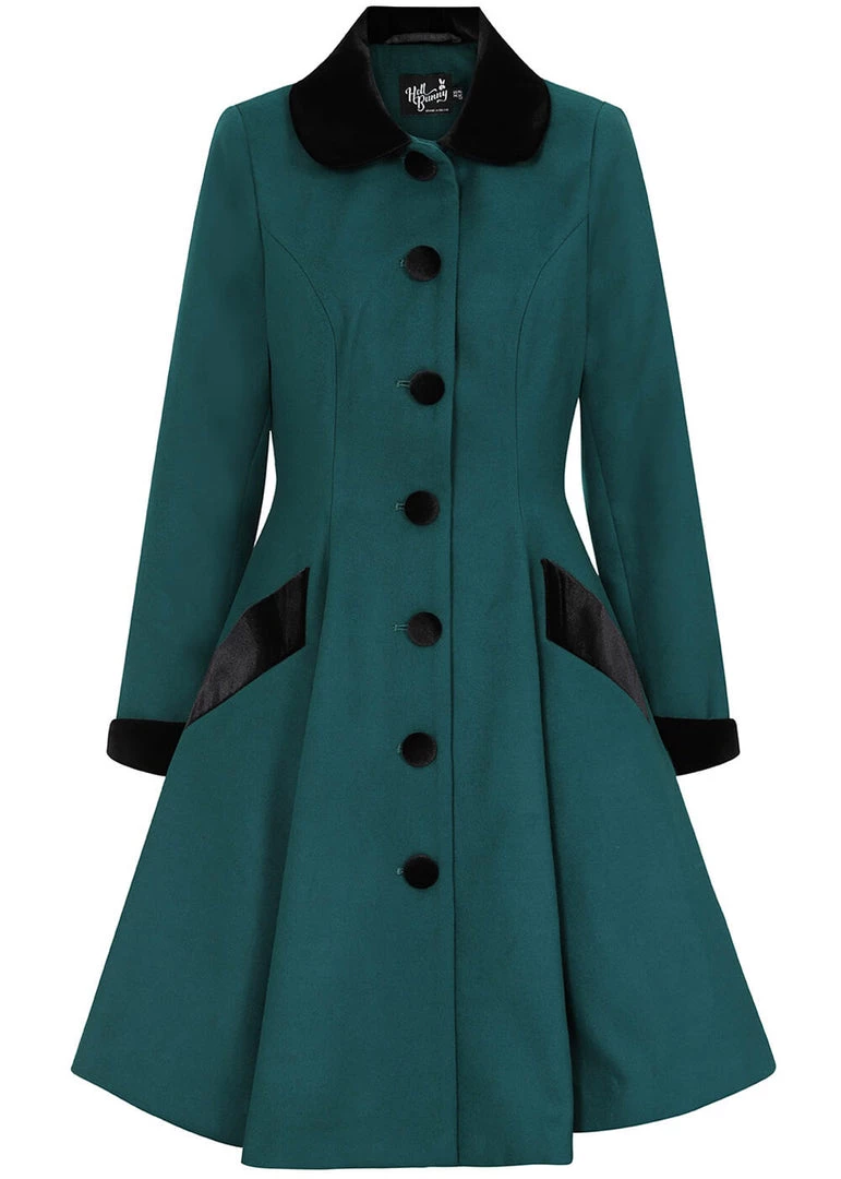 Hell Bunny Anouk 40's Coat Deep Green New In