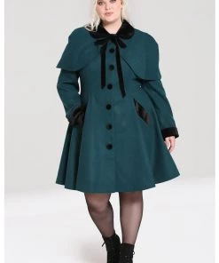 Hell Bunny Anouk 40's Coat Deep Green New In