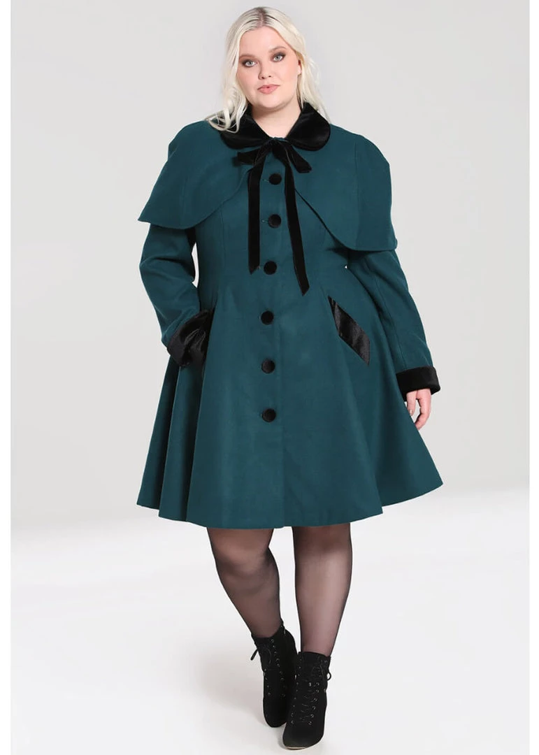 Hell Bunny Anouk 40's Coat Deep Green New In