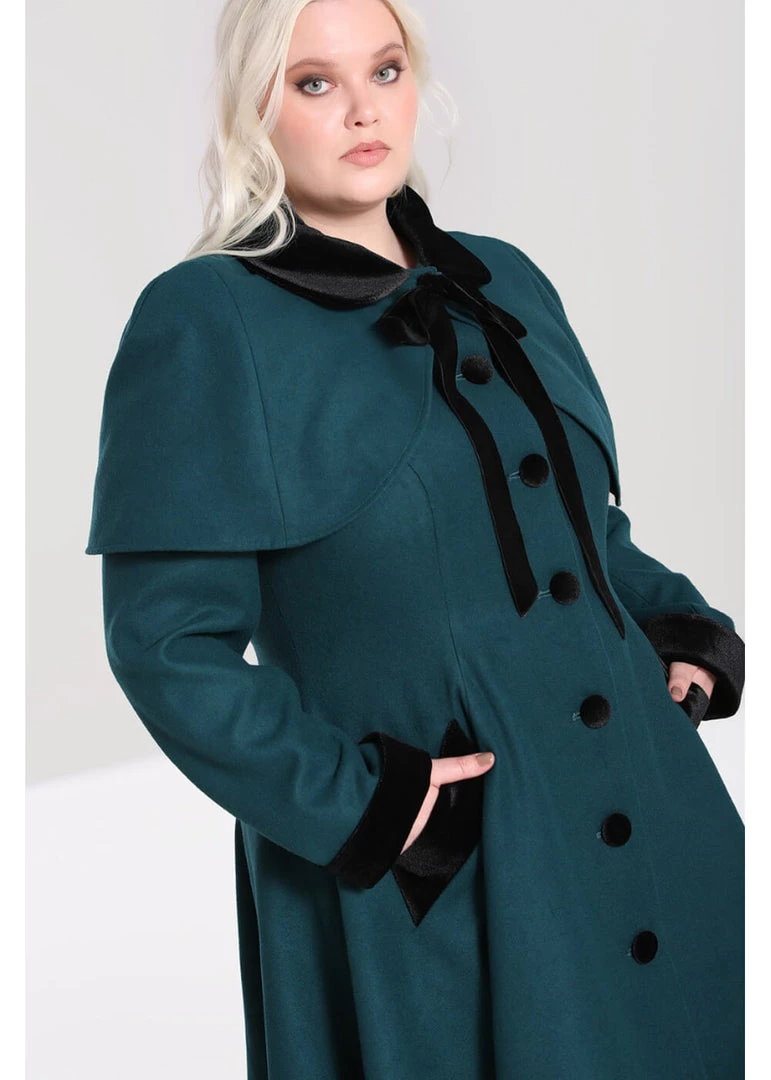 Hell Bunny Anouk 40's Coat Deep Green New In