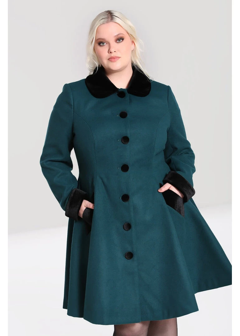 Hell Bunny Anouk 40's Coat Deep Green New In