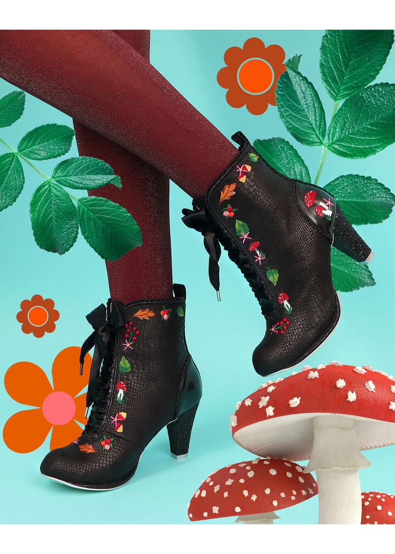 New In Irregular Choice Woodland Wander 40's Boots Black