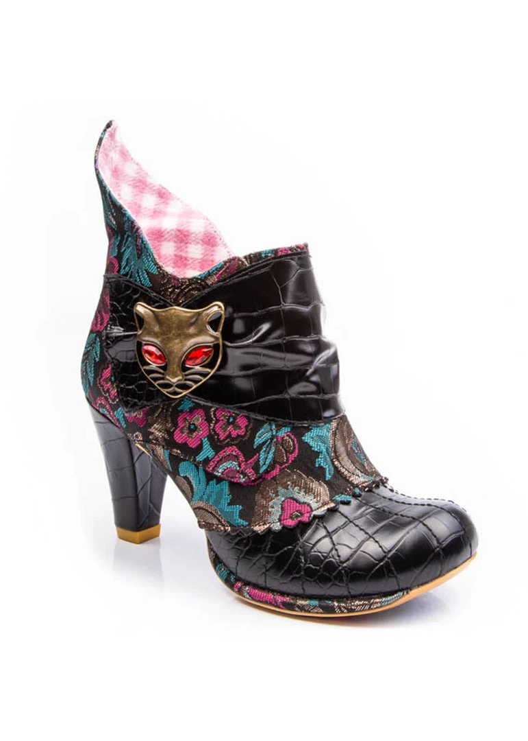 Irregular Choice Miaow Cat Floral Boots Black New In