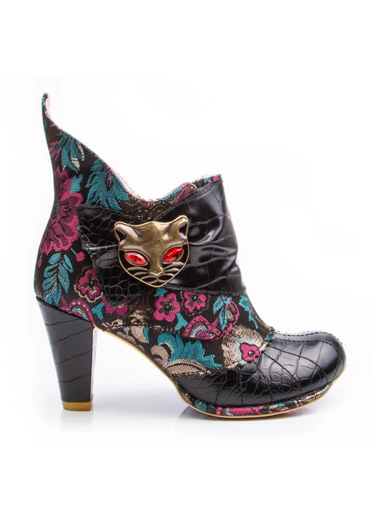 Irregular Choice Miaow Cat Floral Boots Black New In