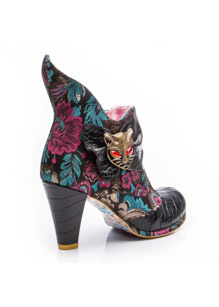Irregular Choice Miaow Cat Floral Boots Black New In
