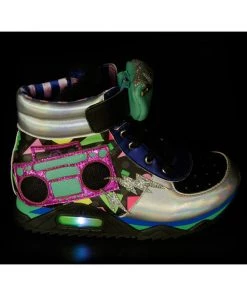 Irregular Choice Boombox Bestie 80's High Top Sneakers Blue Silver New In