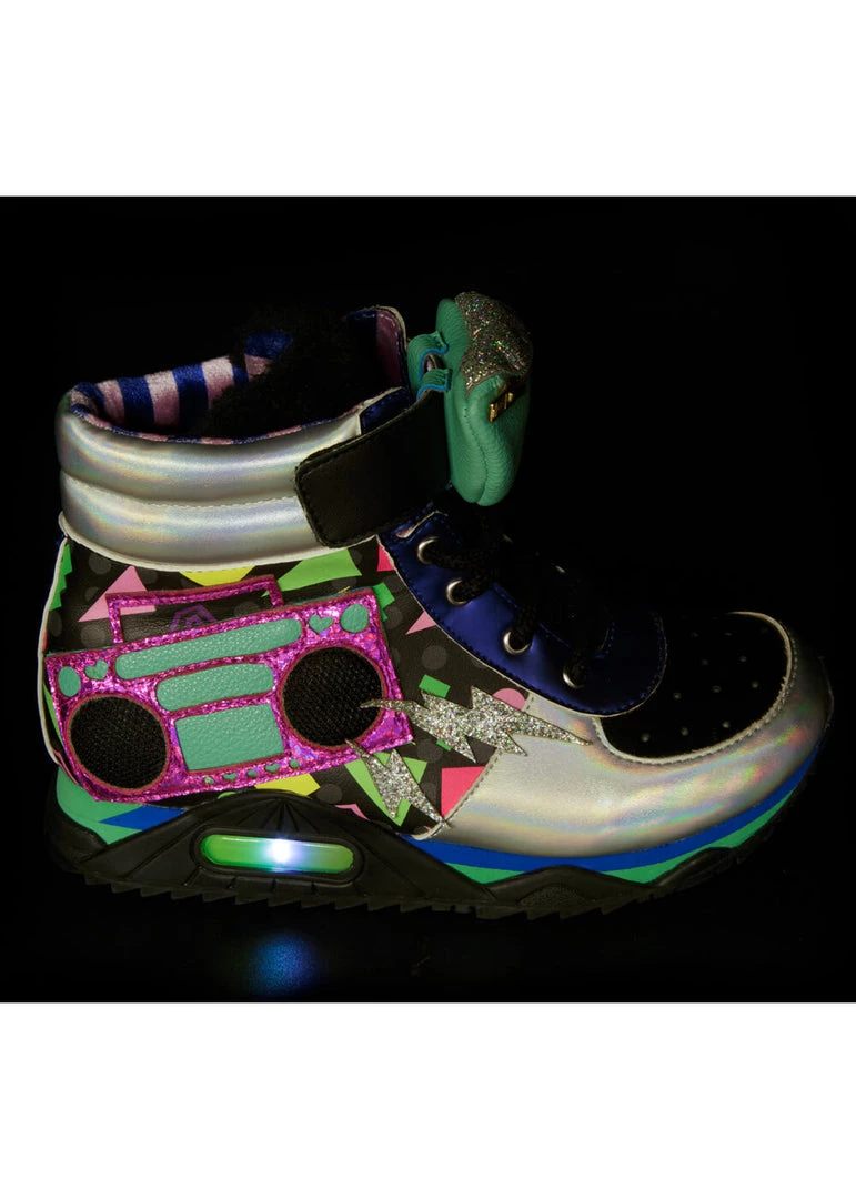 Irregular Choice Boombox Bestie 80's High Top Sneakers Blue Silver New In