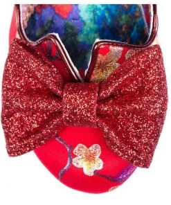 Irregular Choice Nick Of Time Floral 50's Pumps Red Gold