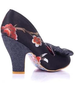 Irregular Choice Nick Of Time Floral 50's Pumps Black Red New In