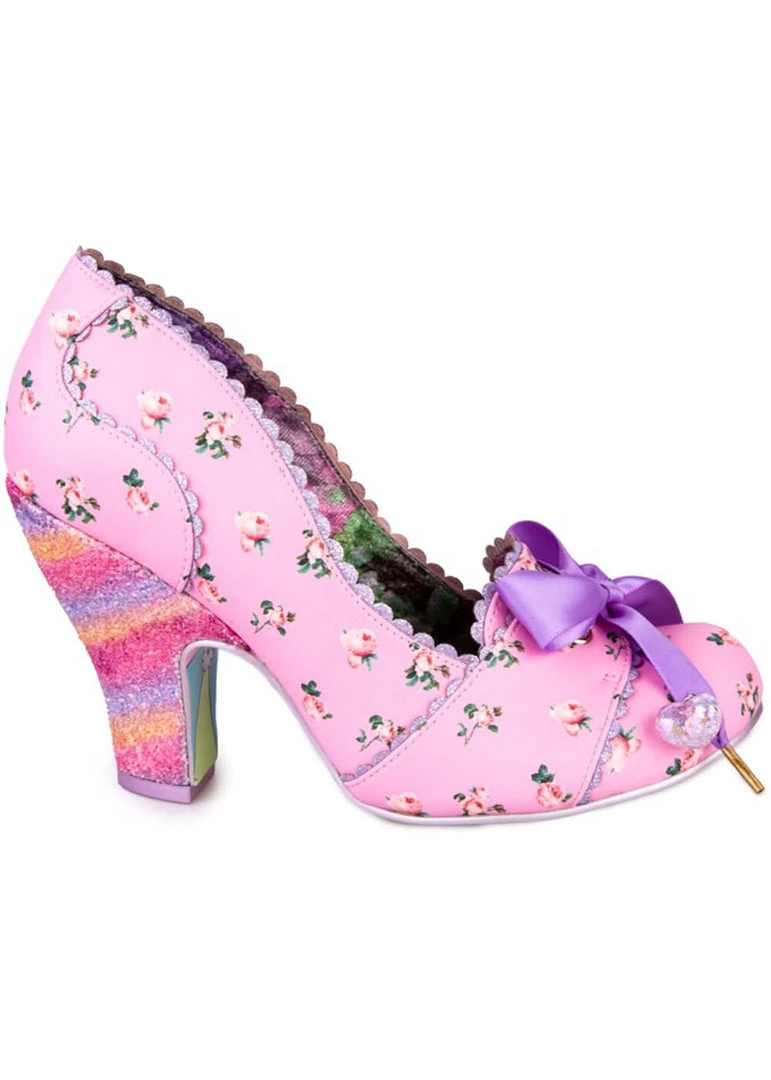 New In Irregular Choice Tied In A Bow 50's Rainbow Pumps Pink