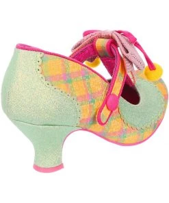 New In Irregular Choice Charming Chum Tartan 40's Pumps Mint Yellow