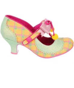 New In Irregular Choice Charming Chum Tartan 40's Pumps Mint Yellow