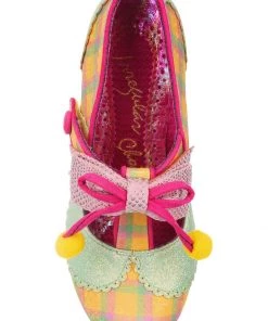New In Irregular Choice Charming Chum Tartan 40's Pumps Mint Yellow