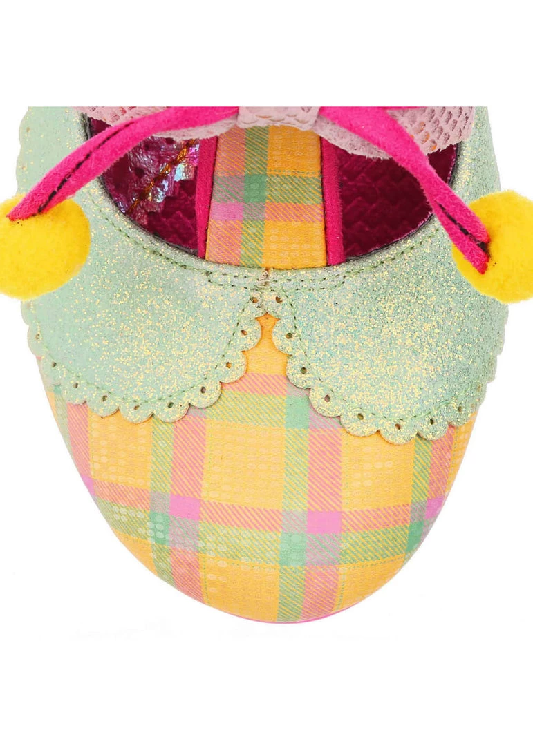 New In Irregular Choice Charming Chum Tartan 40's Pumps Mint Yellow